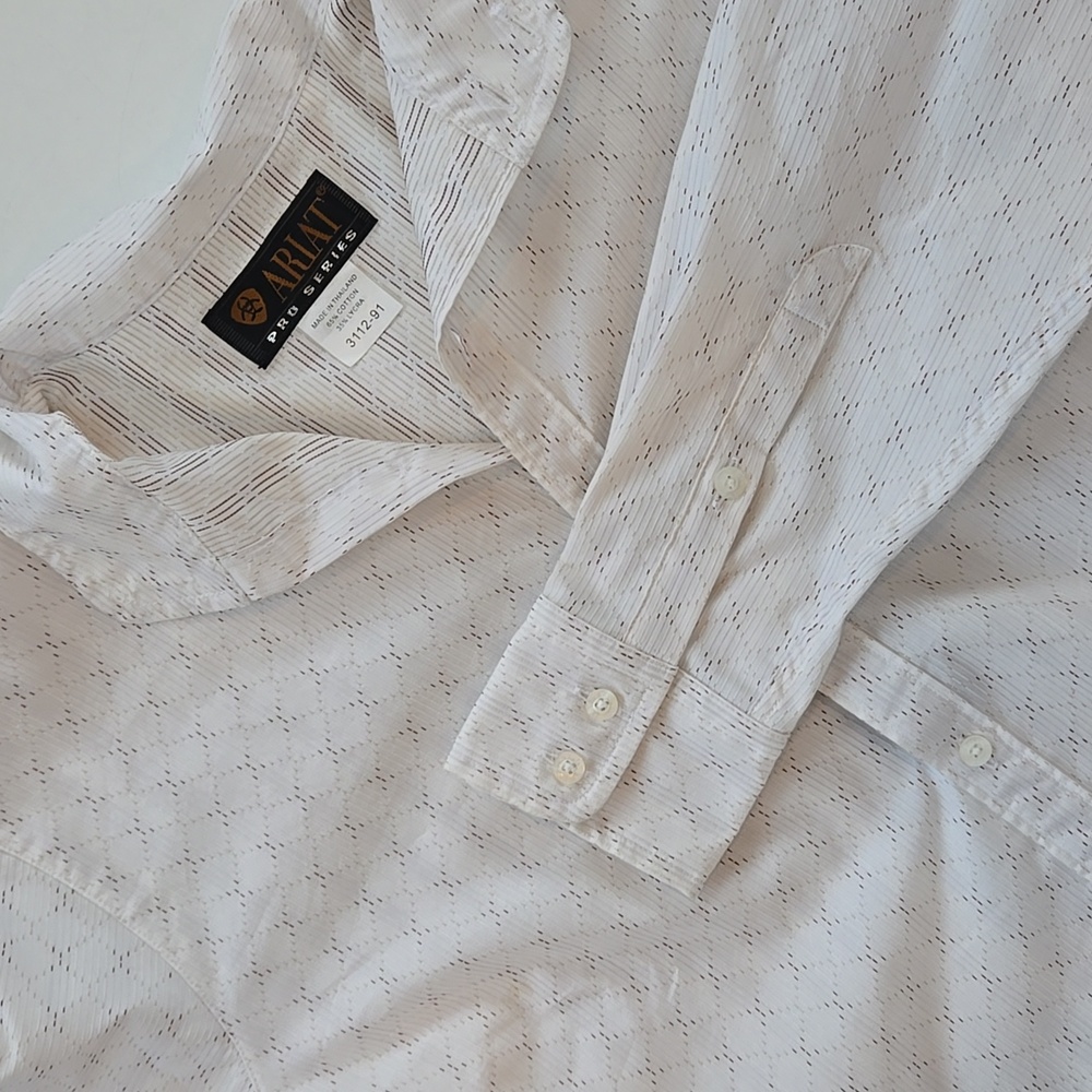 Ariat Pro Series Shirt Mens Western White‎ Brown Stripe Stretch Button Up